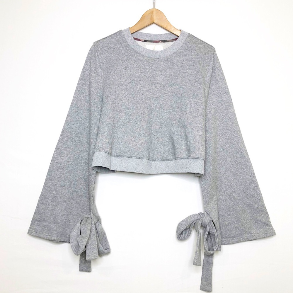 Gray Women's Top with Tie Sleeves